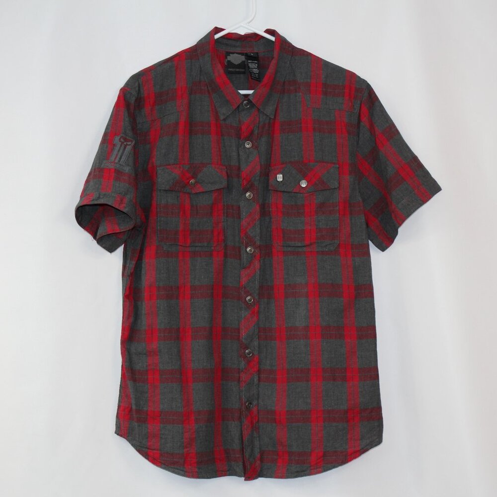 Men’s Plaid Harley Davidson Button Down Shirt Size L